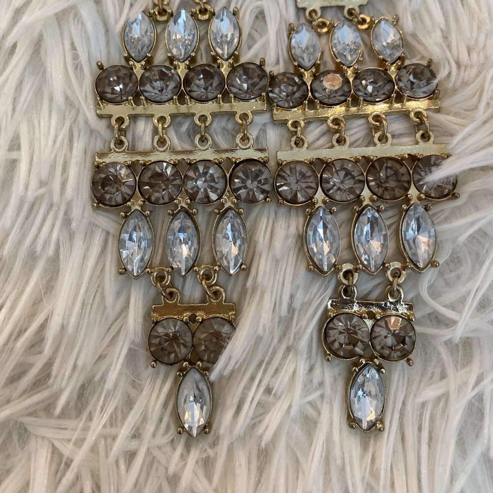 Gold Rhinestone Drop Earings - Picture 3 of 3